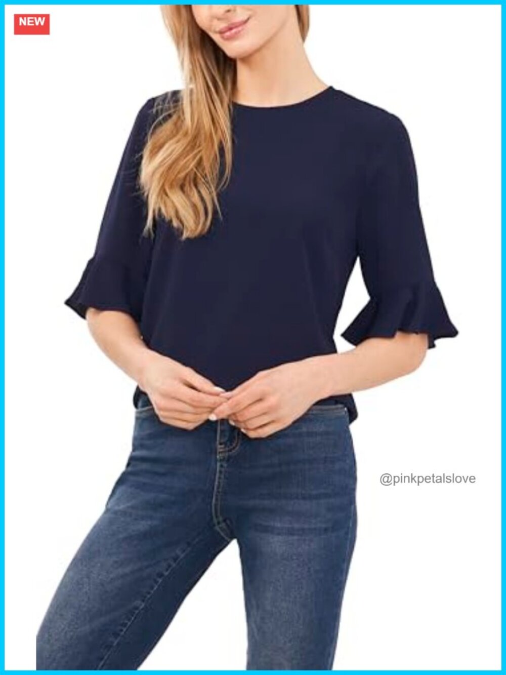 CeCe Short Sleeve Ruffle Cuff Crew Neck Blouse Top